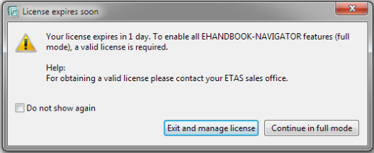 License Expires Message 1 day