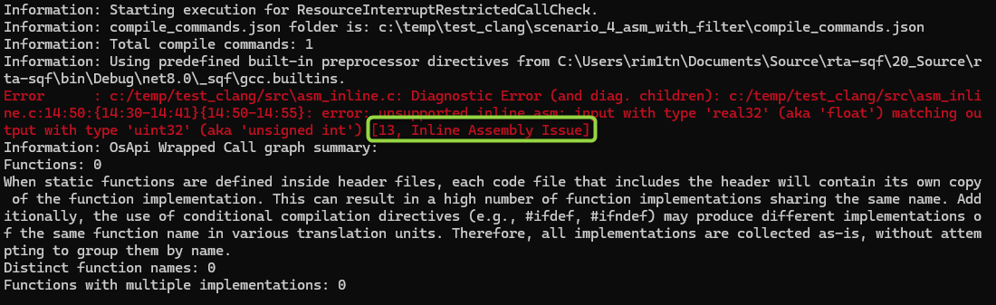 Example of a diagnostic error in the tool log