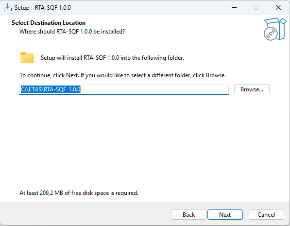 Select Destination Location page of the Windows installer