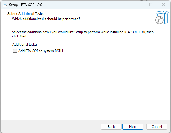Select Additional Tasks page of the Windows installer